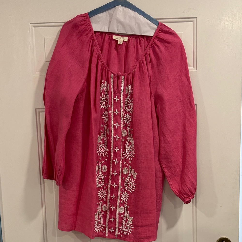Charter Club Fuchsia Blouse with White Embroidery